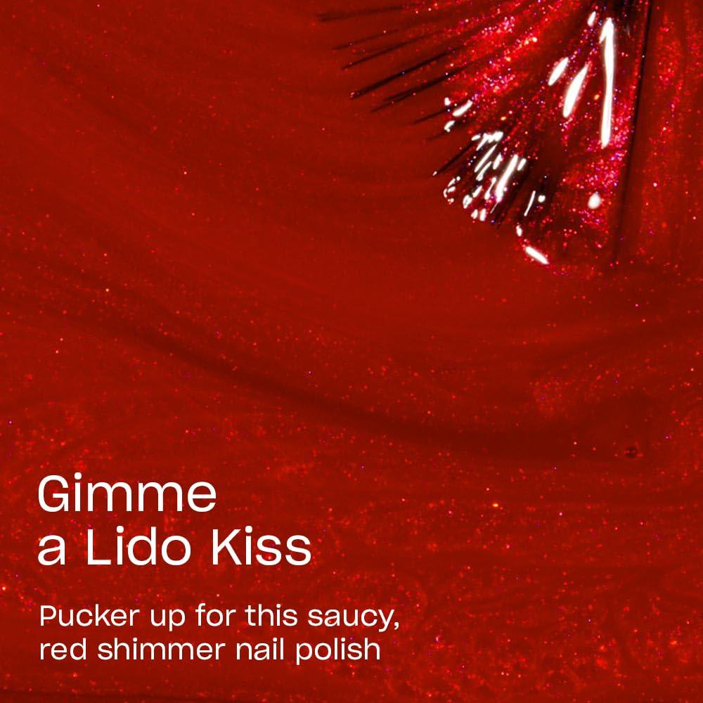 imageOPI Nail Lacquer Nail Polish  Opaque Bright Red Shimmer Chip Resistant Nail Polish  Vegan Fast Drying Streak FreeGimme a Lido Kiss