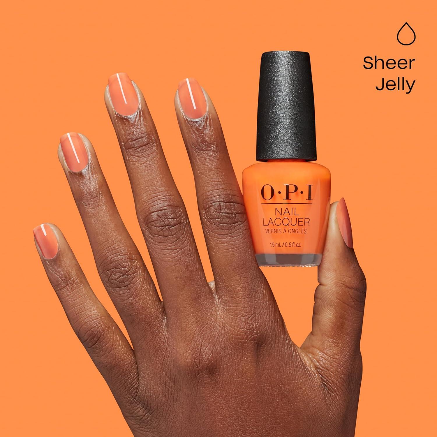 imageOPI Nail Lacquer Nail Polish  Opaque Crme Sheer Jelly Nail Polish Shades  Fast Drying Streak Free and Chip Resistant Wear  Make Em Jelly Collection  Summer 2025Prideful Peach  Semisheer Warm Orange