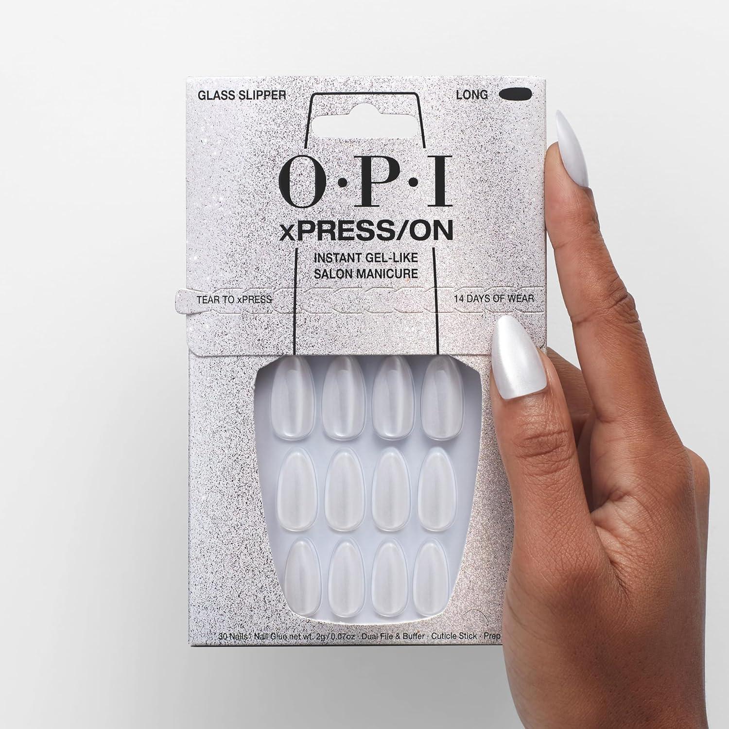 imageOPI xPRESSON Press on Nails  Long Almond Shape Nail Art  30 Count With Glue  Instant GelLike Salon Manicure  Long Lasting Reusable NondamagingGlass Slipper
