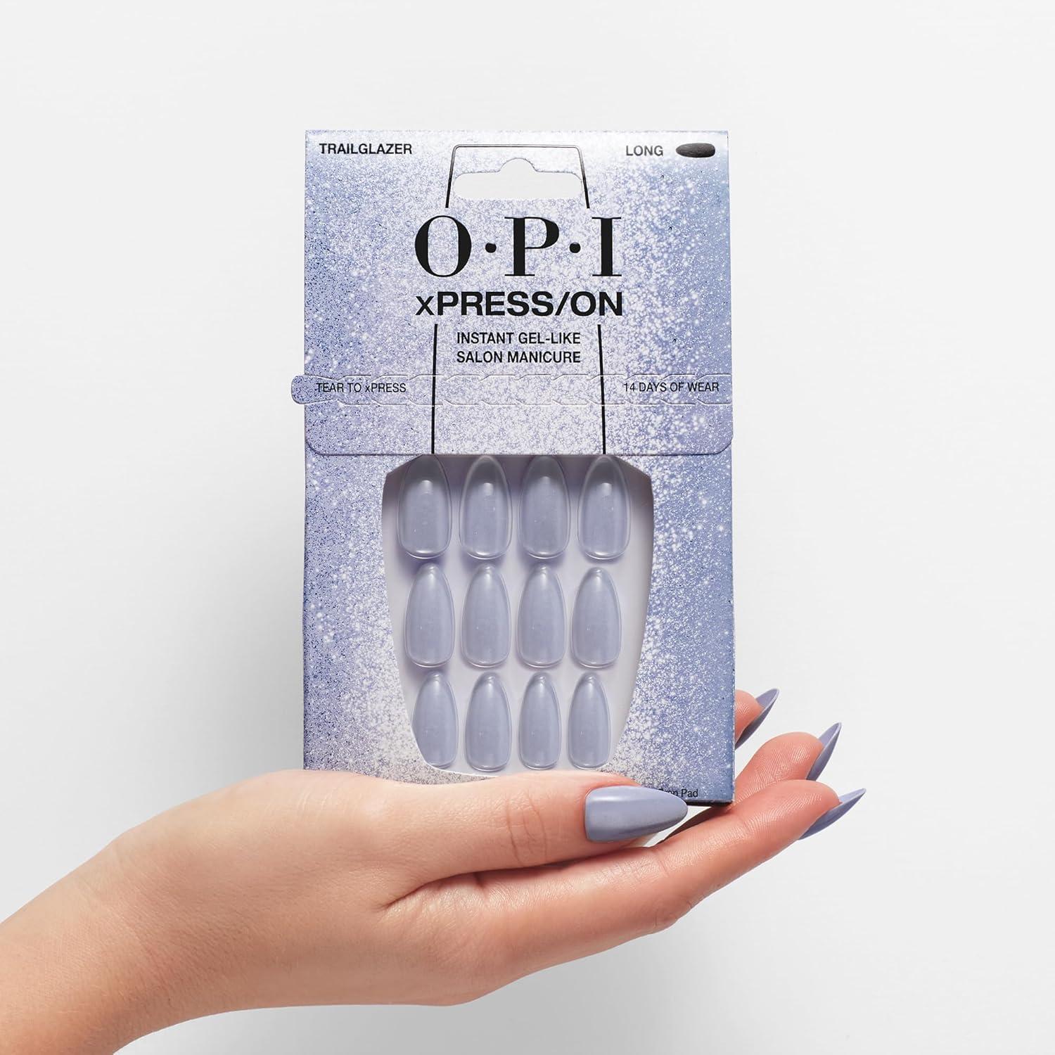 imageOPI xPRESSON Press on Nails  Long Almond Shape Nail Art  30 Count With Glue  Instant GelLike Salon Manicure  Long Lasting Reusable NondamagingTrailglazer