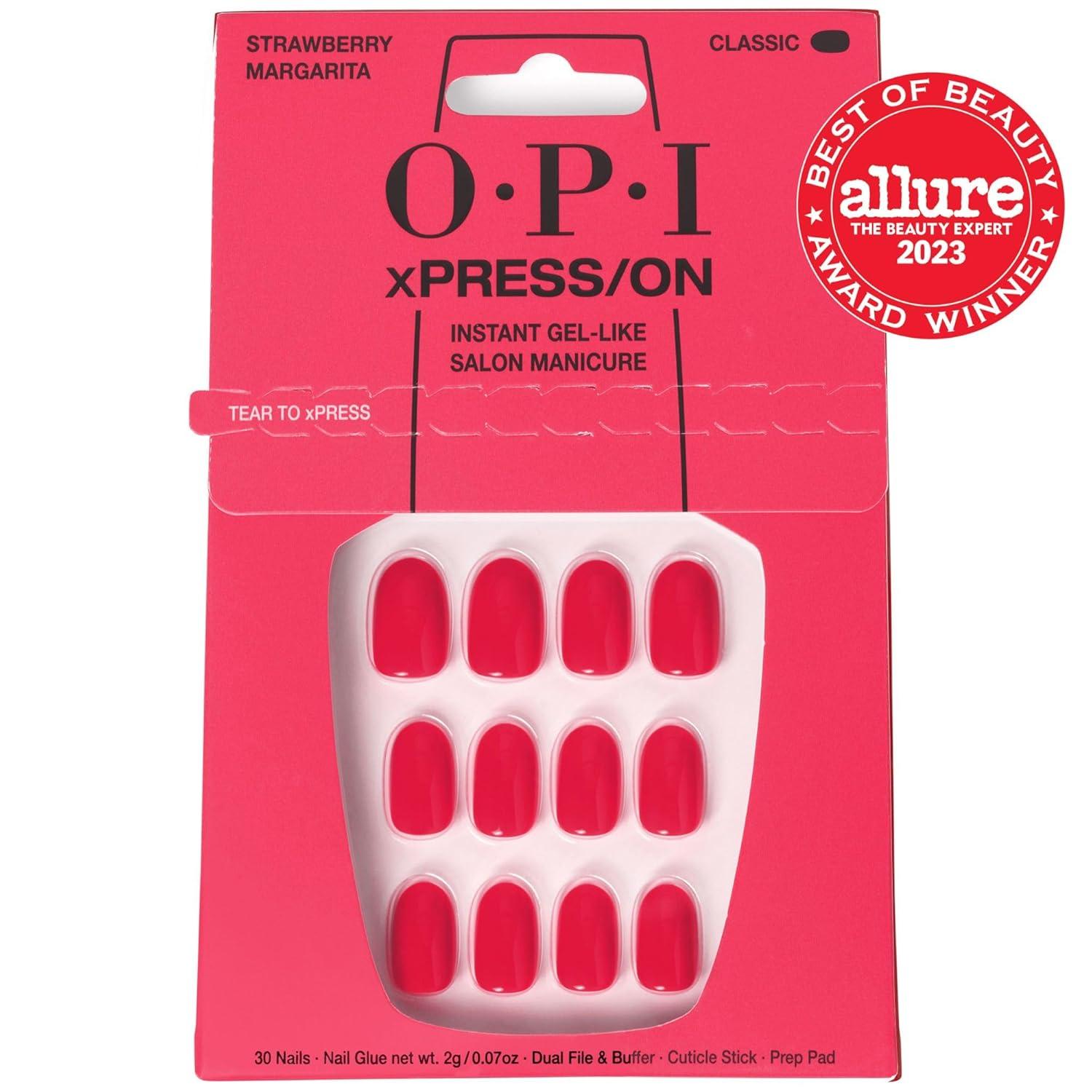 imageOPI xPRESSON Press on Nails  Short Round Classic Shape Nail Art  Light to Neutral Colors  30 Count With Glue  Instant GelLike Salon Manicure  Long Lasting Reusable NondamagingStrawberry Margarita