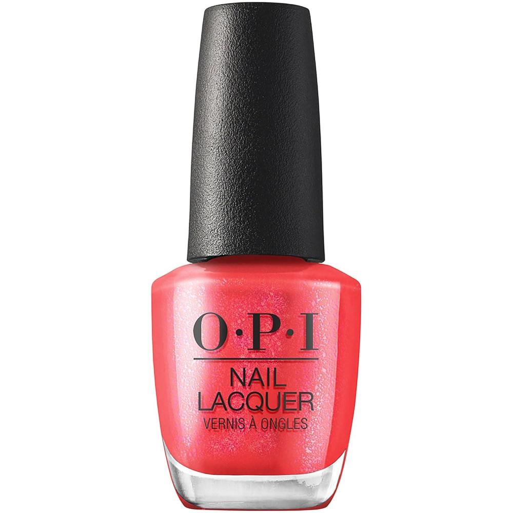 imageOPI Nail Lacquer Nail Polish  Opaque Bright Red Shimmer Chip Resistant Nail Polish  Vegan Fast Drying Streak FreeLeft Your Texts on Red