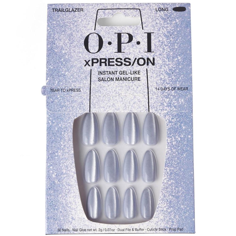 imageOPI xPRESSON Press on Nails  Long Almond Shape Nail Art  30 Count With Glue  Instant GelLike Salon Manicure  Long Lasting Reusable NondamagingTrailglazer
