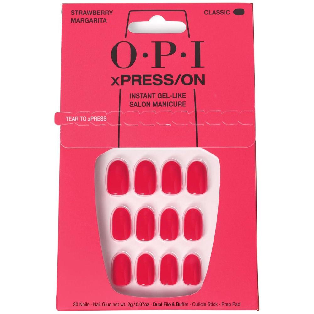 imageOPI xPRESSON Press on Nails  Short Round Classic Shape Nail Art  Light to Neutral Colors  30 Count With Glue  Instant GelLike Salon Manicure  Long Lasting Reusable NondamagingStrawberry Margarita