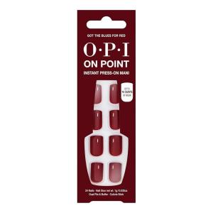 imageOPI On Point Press On Nails  Short Round Classic ampamp Accent Nail Art Press On Nails  24 Count With Nail Glue  Instant PressOn Mani  Long Lasting Reusable NondamagingGot the Blues for Red