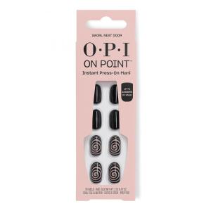 imageOPI On Point Swirl Next Door  Short Round Black with Abstract Swirls Nail Art Press On Nails  24 Count with Nail Glue  Long Lasting Reusable Nondamaging  Fall 2025 Shades