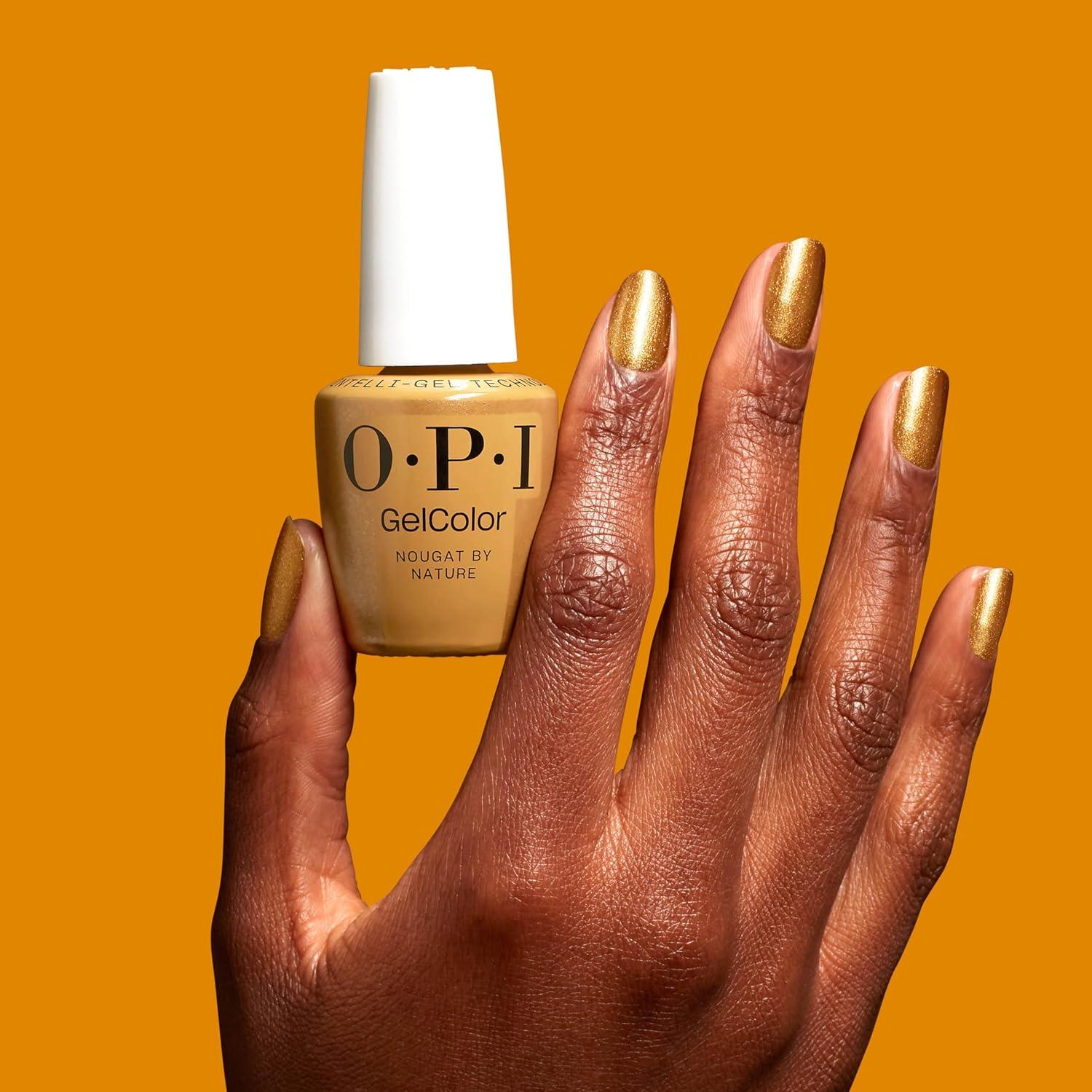 imageOPI GelColor  SemiSheer Opaque ampamp Shimmer Winter Shades  Long Lasting UV Cure Gel Nail Polish with High Shine  Vegan ampamp HEMA Free  Good Enough to Treat Collection  Holiday 2025Nougat by Nature  SemiSheer Bright Warm Dark Gold Shimmer