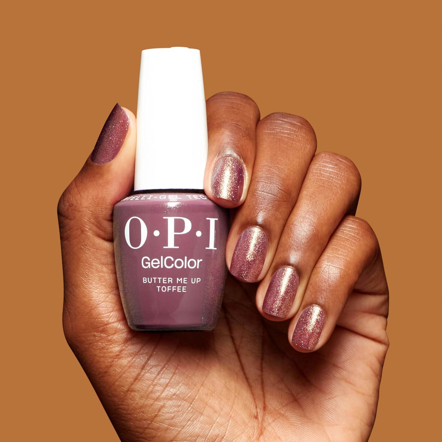 imageOPI GelColor  SemiSheer Opaque ampamp Shimmer Winter Shades  Long Lasting UV Cure Gel Nail Polish with High Shine  Vegan ampamp HEMA Free  Good Enough to Treat Collection  Holiday 2025Butter Me Up Toffee  SemiSheer Warm Red Berry Brown with Gold Shimmer