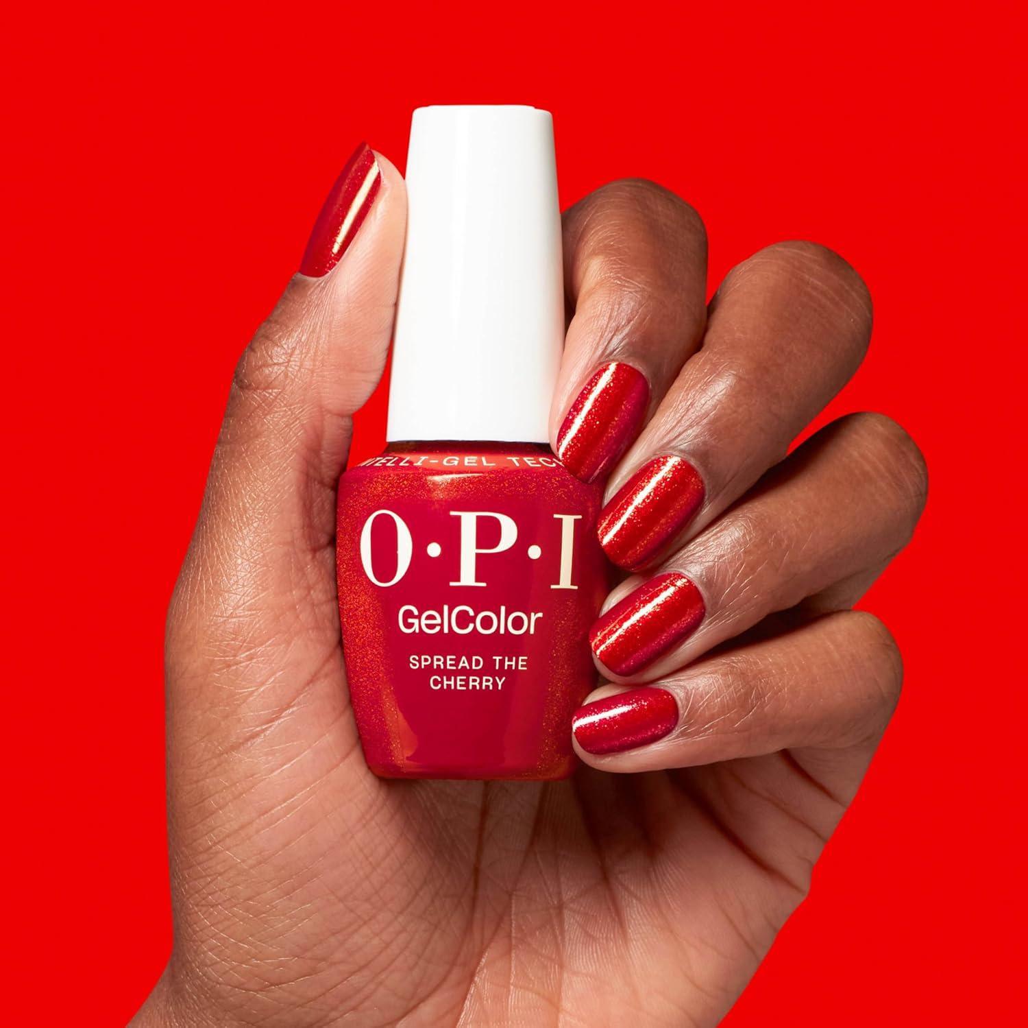 imageOPI GelColor  SemiSheer Opaque ampamp Shimmer Winter Shades  Long Lasting UV Cure Gel Nail Polish with High Shine  Vegan ampamp HEMA Free  Good Enough to Treat Collection  Holiday 2025Spread the Cherry  Opaque Bright Cherry Red Shimmer