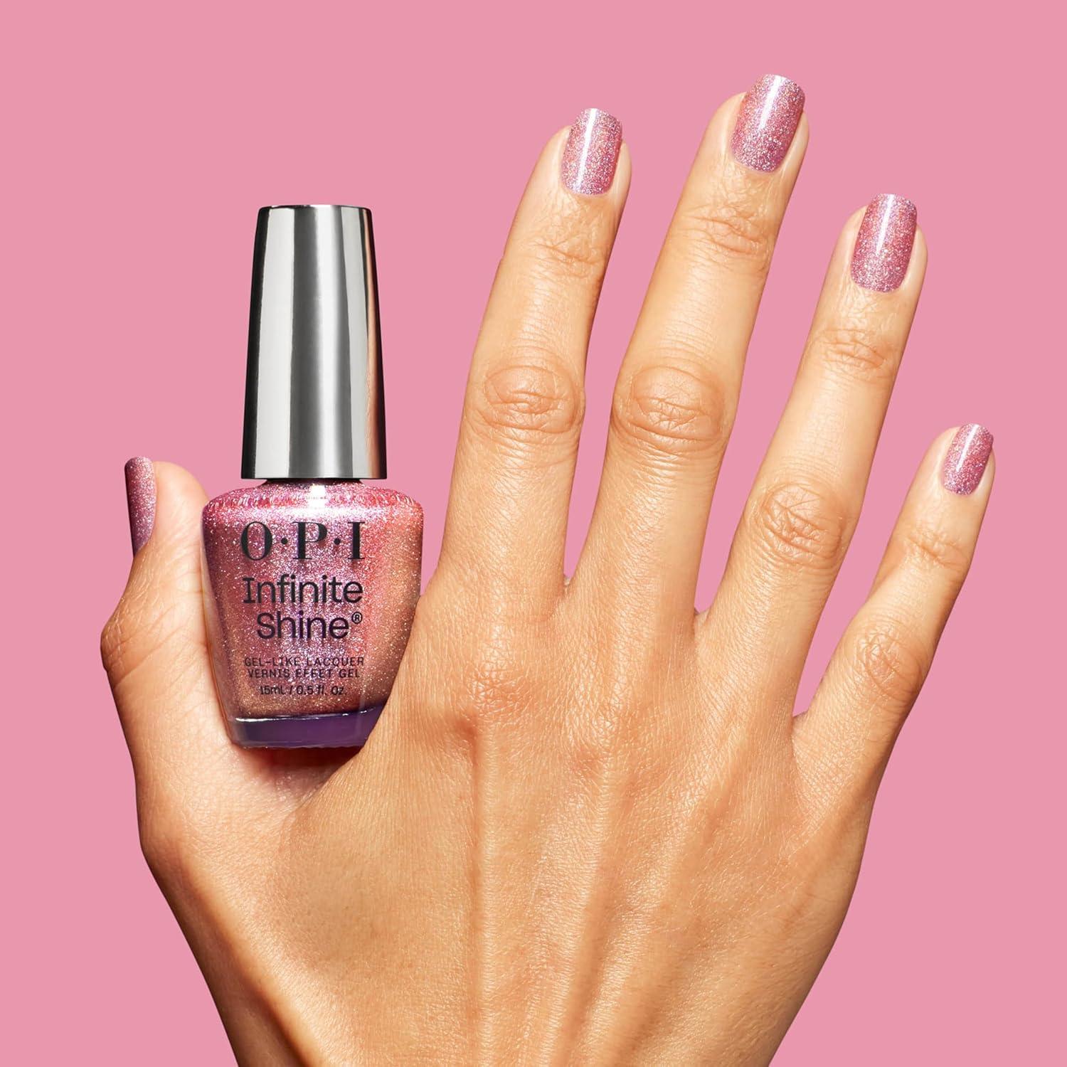 imageOPI Infinite Shine Nail Polish Colors  SemiSheer Sheer Bright Opaque ampamp Shimmer Winter Shades  Long Lasting Wear  Good Enough to Treat Collection  Holiday 2025Pinkish Delight  SemiSheer Soft Holographic Pink Shimmer