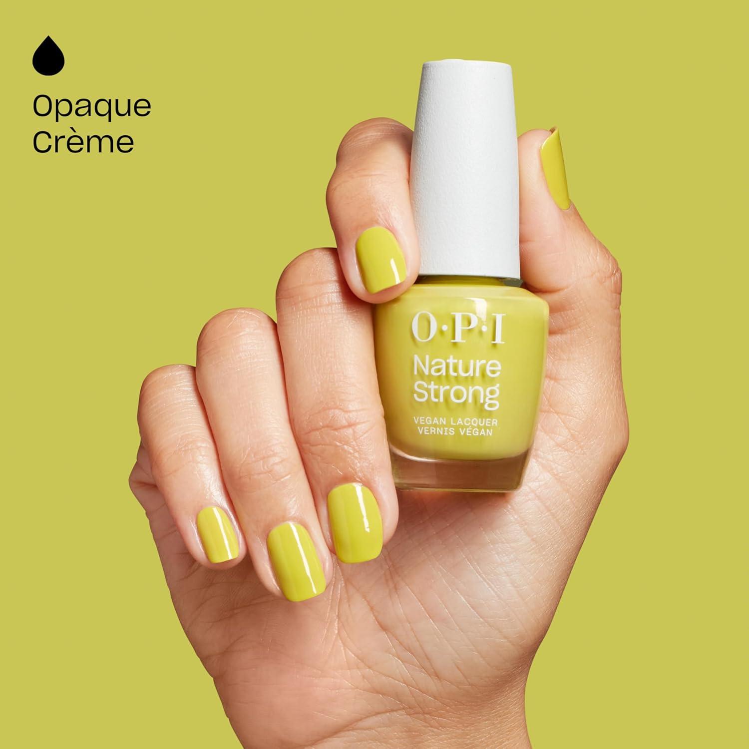 imageOPI Nature Strong Natural Origin 3Step System  Botanical Base Coat Top Coat and Various Nail Polish Colors  High Shine  Color Protection  EcoFriendly Plant Based Vegan ampamp Cruelty FreeGive Me Some Suga Cane  Opaque Bright Warm YellowGreen