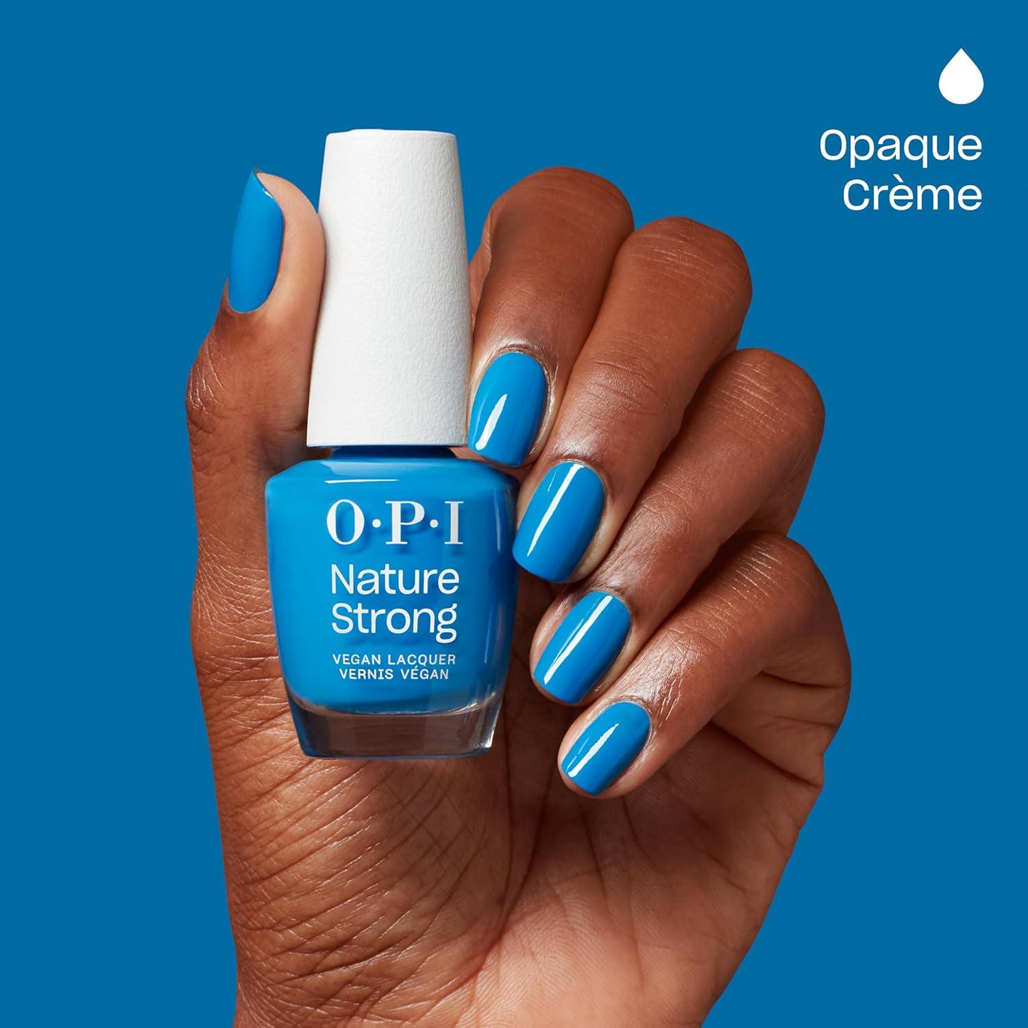 imageOPI Nature Strong Natural Origin 3Step System  Botanical Base Coat Top Coat and Various Nail Polish Colors  High Shine  Color Protection  EcoFriendly Plant Based Vegan ampamp Cruelty FreeFresh as a Blue Daisy  Opaque Dark Cool Blue