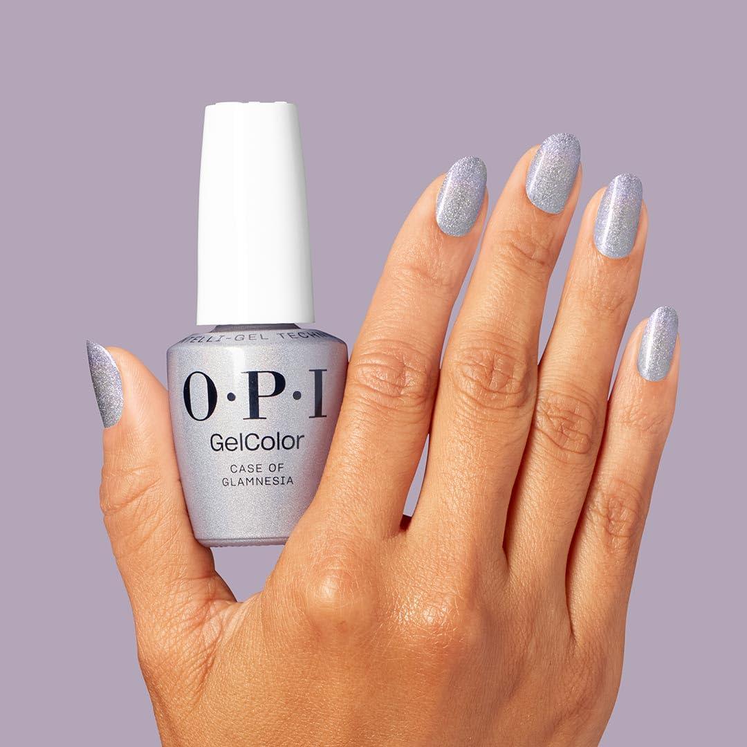 imageOPI GelColor LED Cure Gel Nail Polish  White Gray ampamp Black Shades  SalonQuality Shine LongLasting Wear  Easily Soak Off Removal  Vegan ampamp HEMA Free  05 Fl OzCase of Glamnesia  Sheer Pastel Silver Shimmer