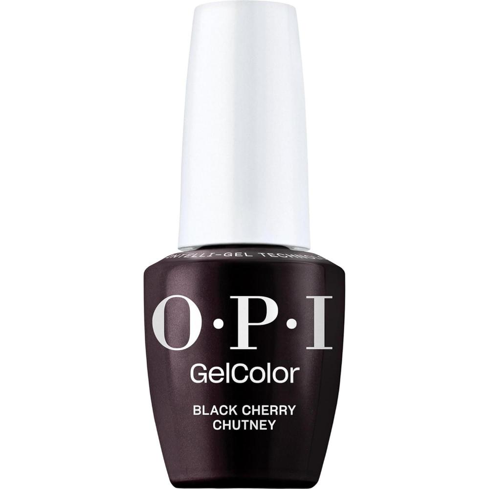 imageOPI GelColor LED Cure Gel Nail Polish  White Gray ampamp Black Shades  SalonQuality Shine LongLasting Wear  Easily Soak Off Removal  Vegan ampamp HEMA Free  05 Fl OzBlack Cherry Chutney  Opaque Dark BlackRed Pearl Shimmer
