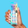 image:imageOPI Sticking Point  Instant No Glue Press On Nails  30 Count with Adhesive Tabs  Short Round Almond and Squoval  DamageFree Wear  Spring 2026Parlez Blue Francais  Opaque Neutral with Blue French Tip
