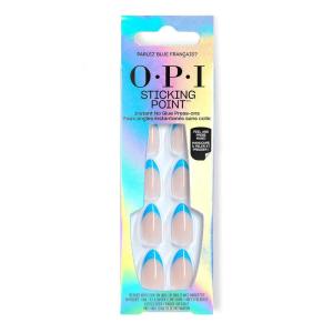 image:imageOPI Sticking Point  Instant No Glue Press On Nails  30 Count with Adhesive Tabs  Short Round Almond and Squoval  DamageFree Wear  Spring 2026Parlez Blue Francais  Opaque Neutral with Blue French Tip