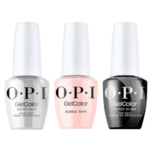 image:imageOPI GelColor Iconic Gel Nail Polish  System Bundle  Super Base Coat  Bubble Bath Sheer Nude Pink Crme UV Cure Gel Polish  Super Gloss Top Coat