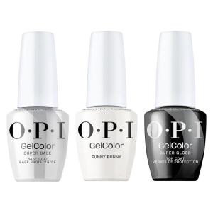 image:imageOPI GelColor Iconic Gel Nail Polish  System Bundle  Super Base Coat  Funny Bunny Sheer Soft White Crme UV Cure Gel Polish  Super Gloss Top Coat