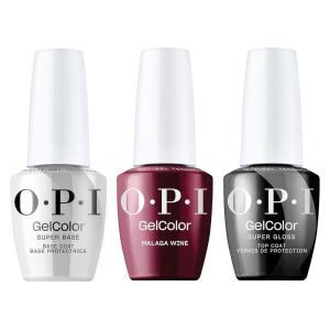 image:imageOPI GelColor Iconic Gel Nail Polish  System Bundle  Super Base Coat  Malaga Wine Opaque Dark Red Crme UV Cure Gel Polish  Super Gloss Top Coat