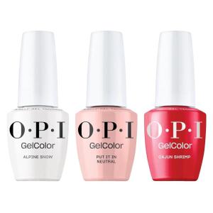 image:imageOPI GelColor Iconic Shades Gel Nail Polish Trio Bundle  Put It in Neutral Sheer Soft Pink  Cajun Shrimp Opaque Bright Orange  Alpine Snow Opaque Soft White Crme UV Cure Gel Nail Polish Colors