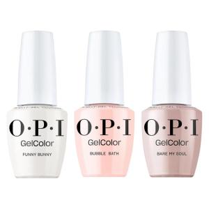 image:imageOPI GelColor Iconic Sheer Nude Shades Gel Nail Polish Trio Bundle  Funny Bunny Soft White  Bubble Bath Nude Pink  Bare My Soul Soft Beige Crme UV Cure Gel Polish Colors