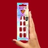 image:imageOPI Sticking Point  Instant No Glue Press On Nails  30 Count with Adhesive Tabs  Round Almond amp Square Shapes  DamageFree Wear  Supergirl Limited Edition CollectionRedy to Argo  Medium Square Opaque Bright Warm Red with Gold Glitter