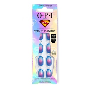 image:imageOPI Sticking Point  Instant No Glue Press On Nails  30 Count with Adhesive Tabs  Round Almond amp Square Shapes  DamageFree Wear  Supergirl Limited Edition CollectionAura We There Yet  Short Round Opaque Dark Cool Blue with Nail Art