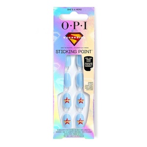 image:imageOPI Sticking Point  Instant No Glue Press On Nails  30 Count with Adhesive Tabs  Round Almond amp Square Shapes  DamageFree Wear  Supergirl Limited Edition CollectionShes a Hero  Short Round Opaque Cool Blue Star Logo
